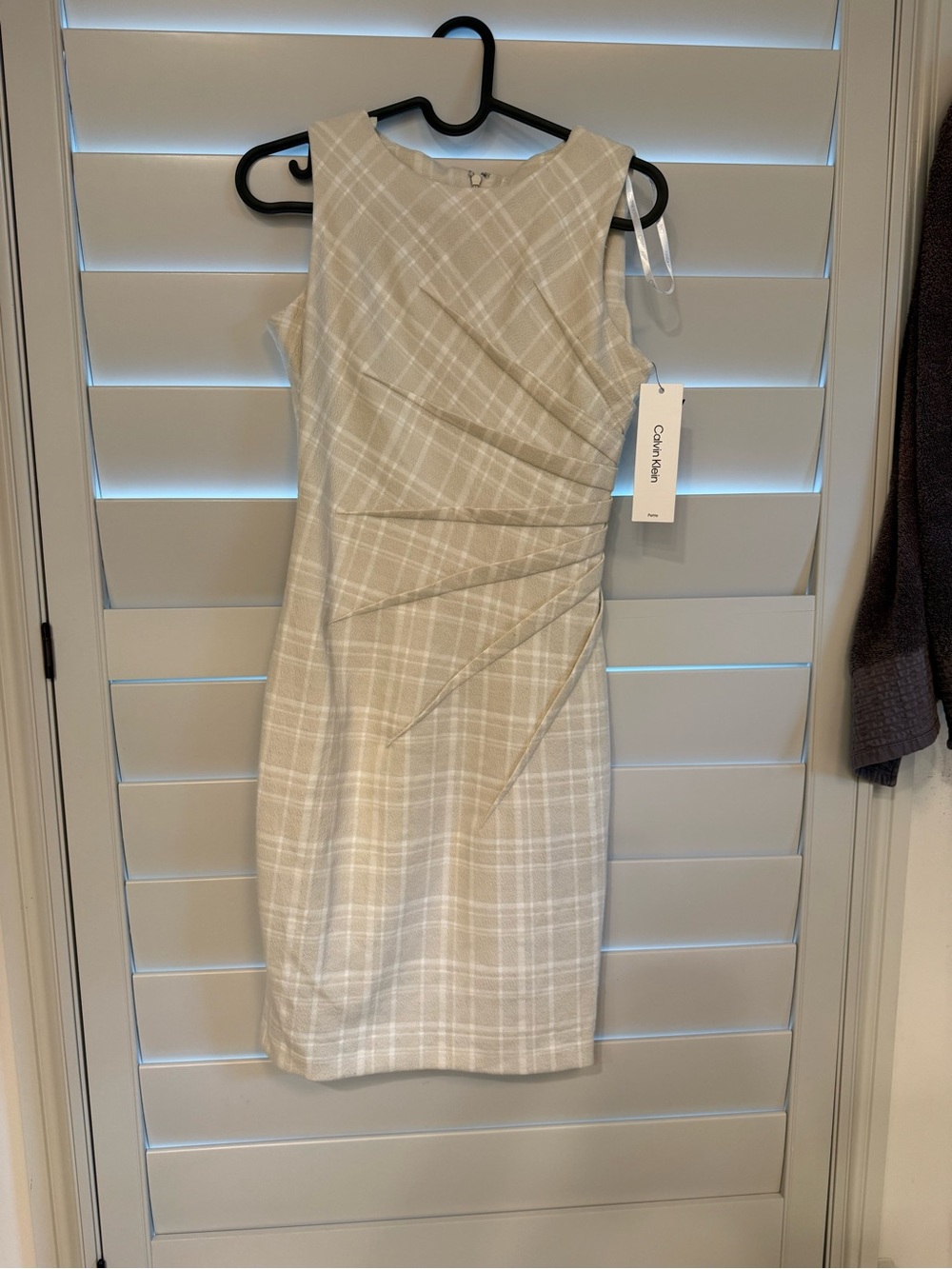 Calvin Klein Neutral Plaid Sleeveless Midi Dress